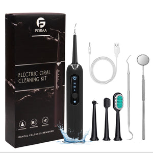 FORAA Electrice Oral Cleaning KIt, Waterproof Silicone Electric Tooth Cleaner for Tooth Care at Home with 4 Replaceable Heads & 3 Modes - Black