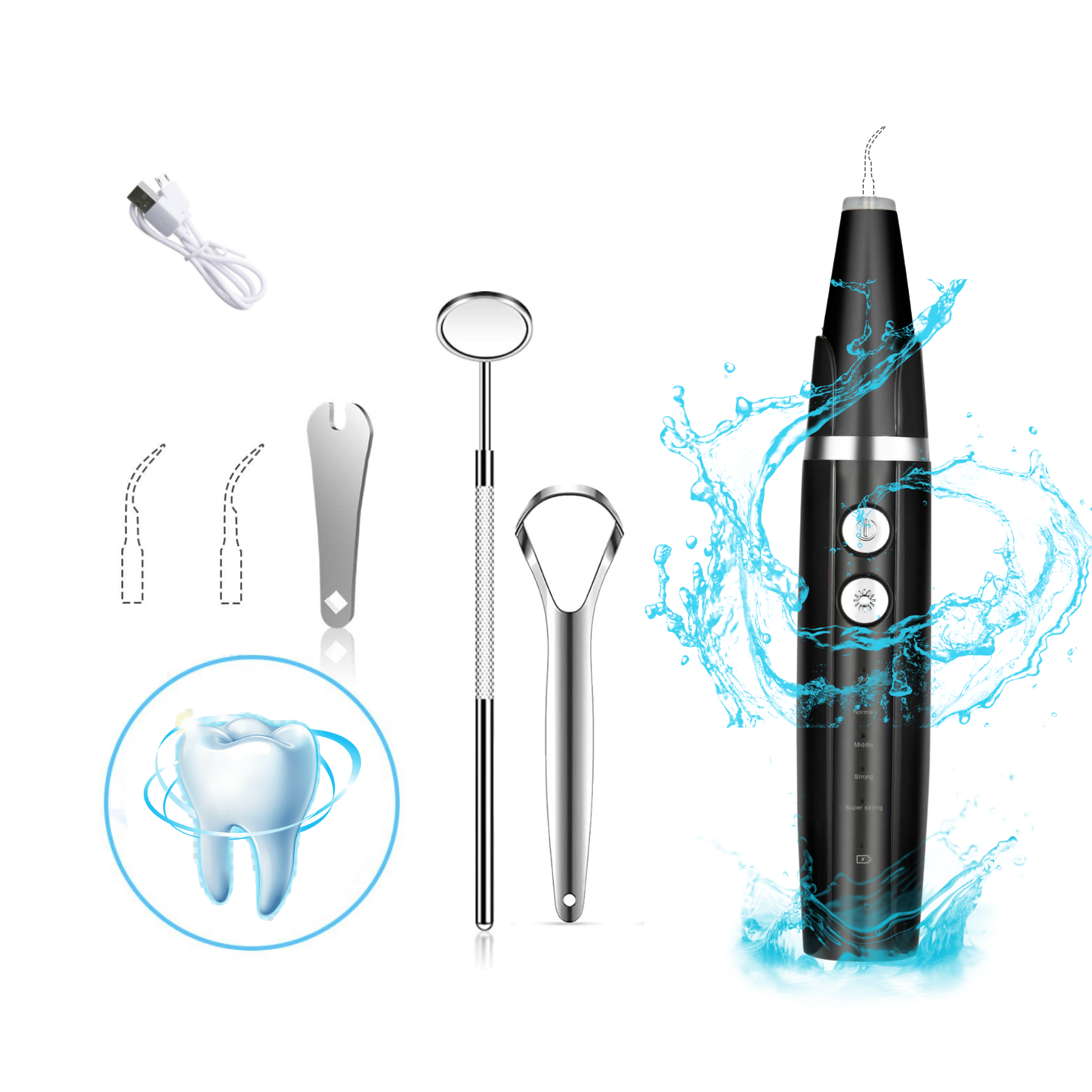 Plaque Remover for Teeth Teeth Cleaning Kit  by FORAA with 5 Moods, Potable,Stains,Tarter Remover,No Need Water Flosser, Waterproof/LED|3 Clean Head & Tongue Cleaner